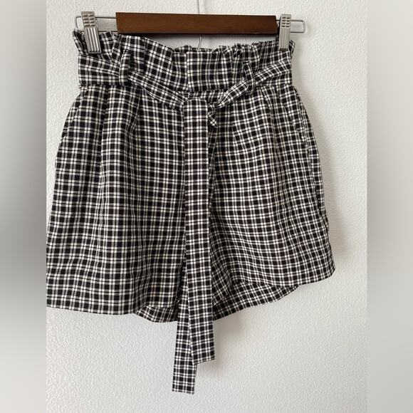 Lottie Moss Women's S Spring Summer Vacation Black White Plaid Paperbag Shorts - Picture 2 of 10